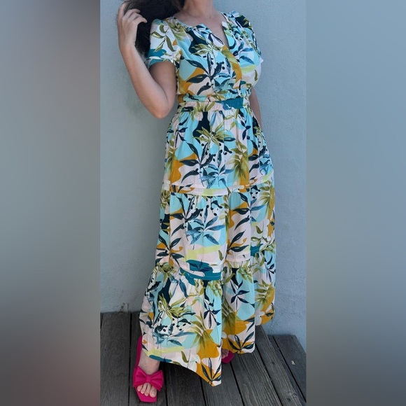 CYNTHIA ROWLEY 100% Cotton Popover V-Neck Tiered Floral Maxi Dress Size 1X NWT💫 - Picture 5 of 15